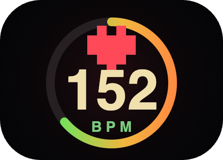 Apple Watch face showing 152 BPM with the heart rate zone ring