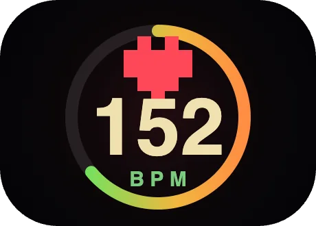 Apple Watch face showing 152 BPM with the heart rate zone ring
