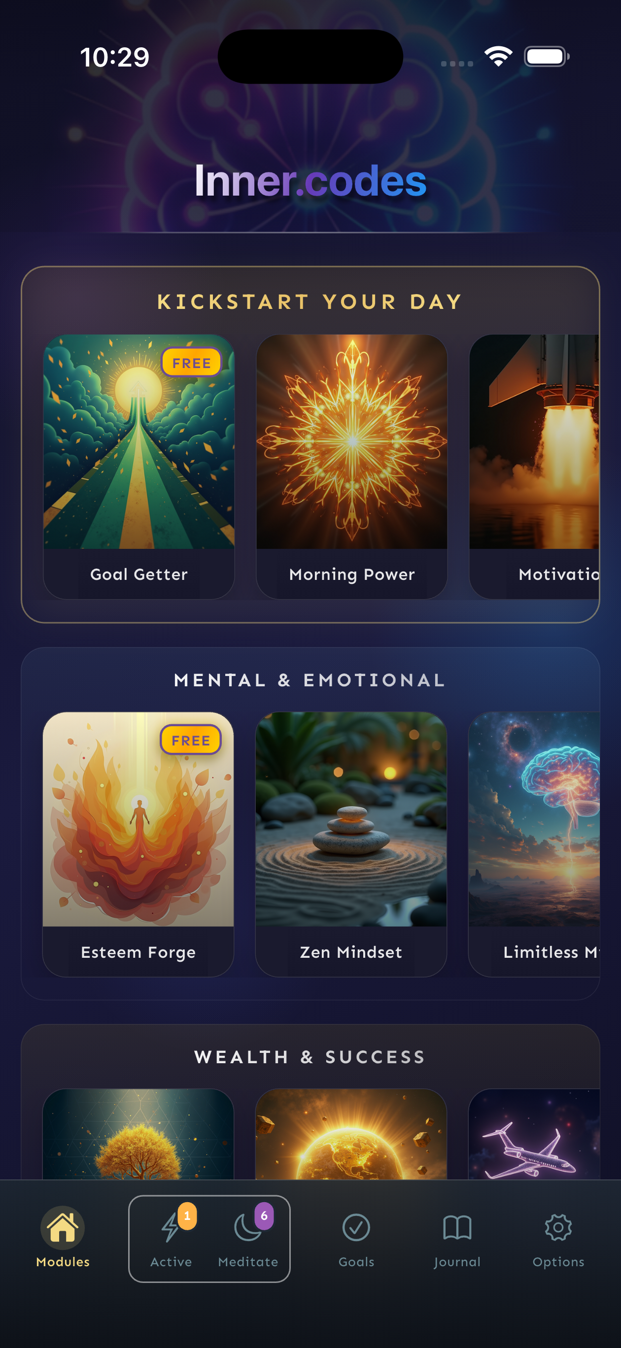 Inner.codes Modules screen