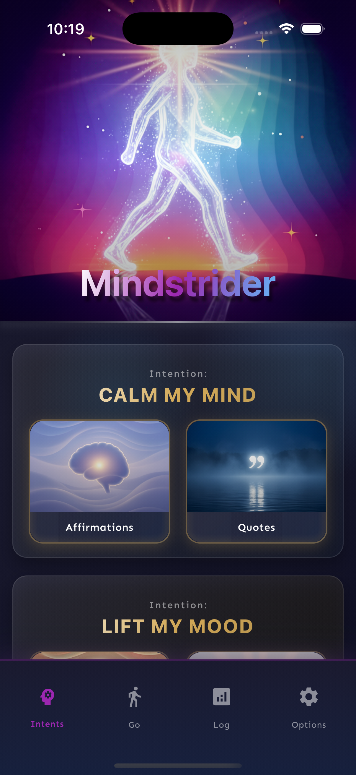 Mindstrider Intentions screen